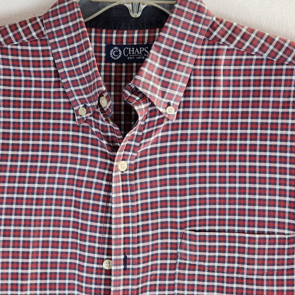 Chaps shirt long sleeve check / red/blue/white plaid LT/GL. button down shirt.